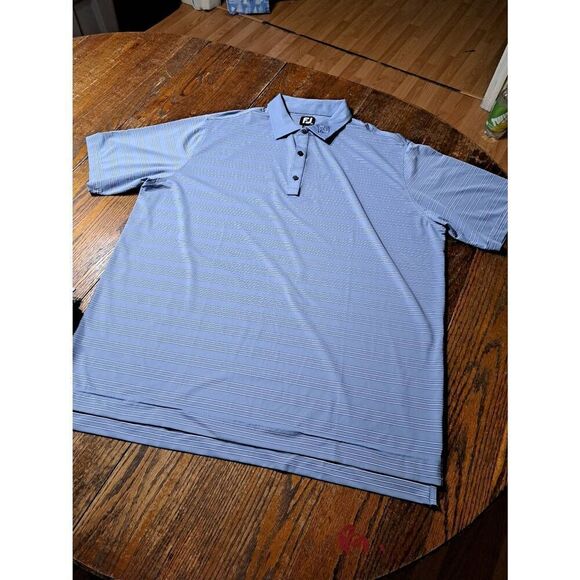 2X FootJoy Blue 3 Button Short Sleeve Polo Shirt Golf Casual Athleisure Athletic - Picture 1 of 3